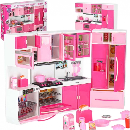 Cuisine en plastique pour poupées, 4 modules avec lumières LED et sons, 48 cm