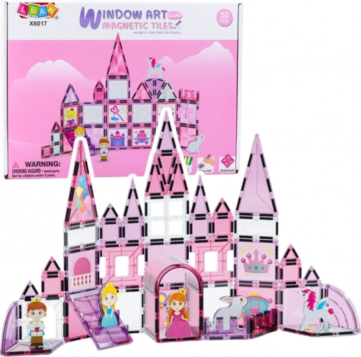Jeu de construction magnétique pour filles avec fenêtres, rose, 50 pièces