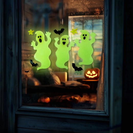 Décoration de fenêtre phosphorescente d’Halloween avec fantôme - 1 pièce