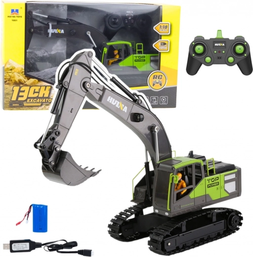 Pelle excavatrice RC à chenilles HUINA 1:18 verte