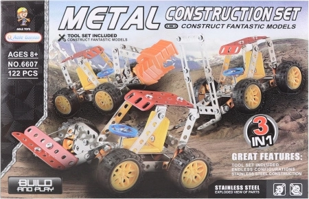 Kit de construction en métal à visser – 3 engins de chantier, 122 pièces