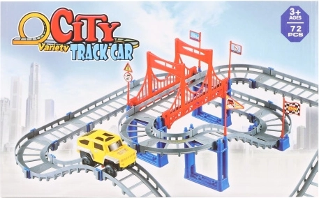 Circuit de course en plastique à assembler avec pont et petite voiture à piles