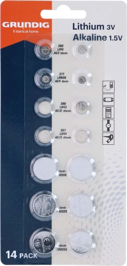Lot de piles bouton GRUNDIG AG et CR, 14 pcs