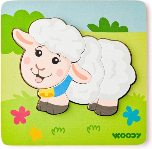 Woody baby puzzle d’encastrement mouton 5 pièces sur planche - 1 pièce