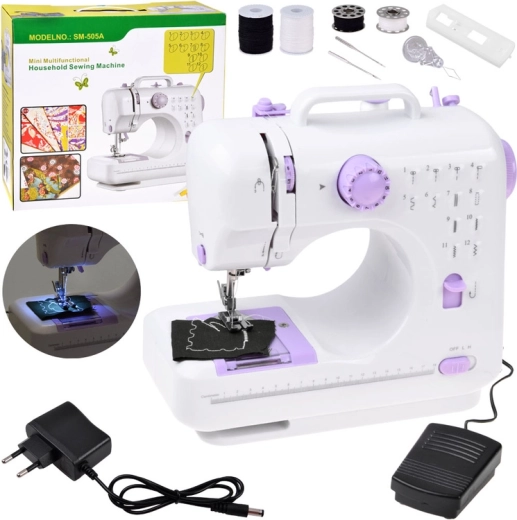 Mini machine à coudre pour enfants et débutants, 12 points, pédale, LED