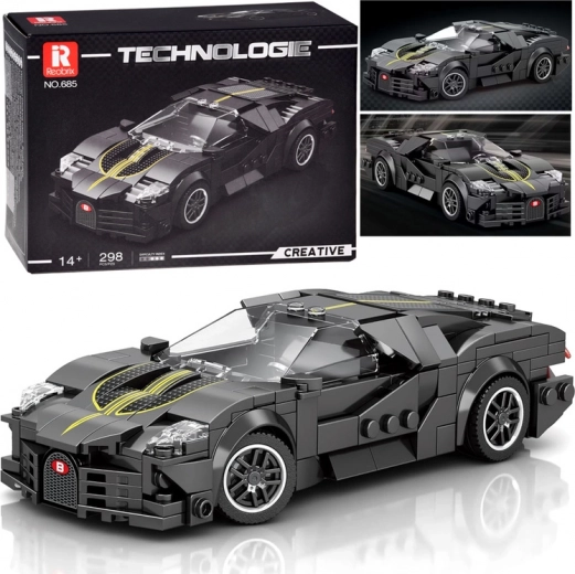 Jeu de construction technique – hypercar de luxe noire, voiture de sport 298 pièces