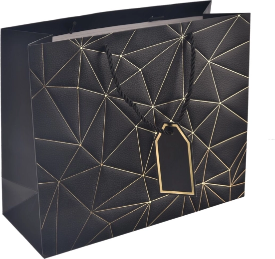 Sac cadeau en papier à motif quadrillé noir 31 × 12 × 26 cm