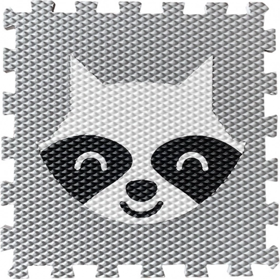 Tapis de puzzle en mousse pour enfants avec raton laveur – gris clair