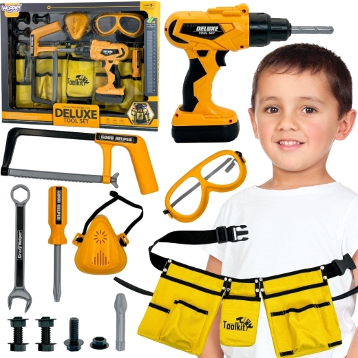 Set d’outils pour enfants WOOPIE Little Handyman avec ceinture, lunettes et perceuse, 16 pièces