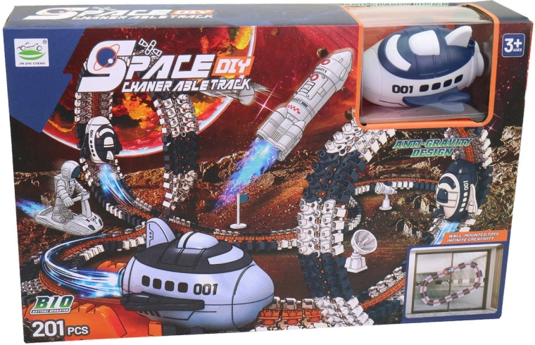 MaDe circuit spatial à fixer au mur avec ventouses – kit de construction avec navette spatiale et astronaute à piles (201 pièces)