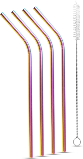 Set de pailles en acier inoxydable couleur arc-en-ciel titane avec goupillon de nettoyage, 5 pièces