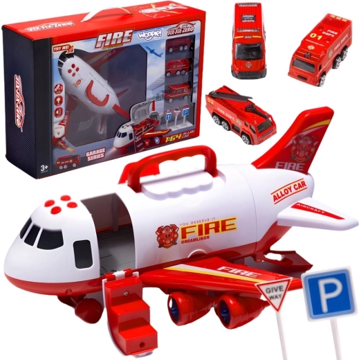 WOOPIE avion de pompier transporteur avec 3 voitures et accessoires
