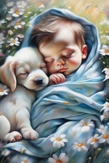 Norimpex peinture par numéros Enfant dormant avec un chien 40 × 50 cm