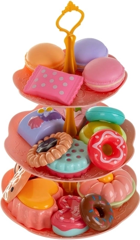 Présentoir à trois étages et mignardises colorées