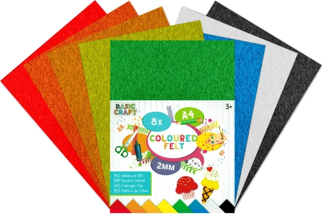 Set de feuilles de feutre colorées A4, 8 feuilles, 2 mm