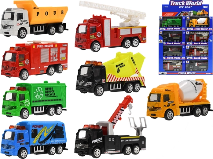 Camion en métal 10 cm 1:55 à rétrofriction, 8 modèles en boîte