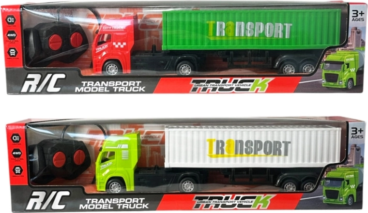 Camion radiocommandé avec remorque porte-conteneur et télécommande