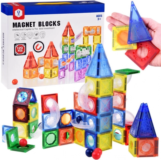 Jeu de construction magnétique parcours de billes 123 pièces