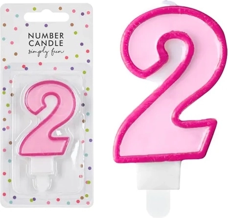 Bougie d’anniversaire chiffre 2 rose 7 cm - 1 pièce