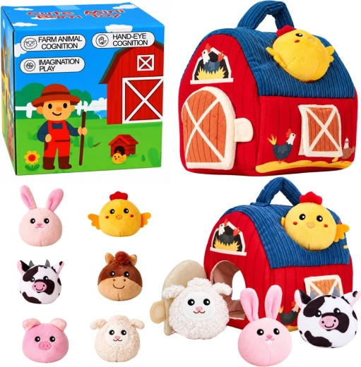 Ferme sensorielle en peluche avec animaux Montessori 7 en 1