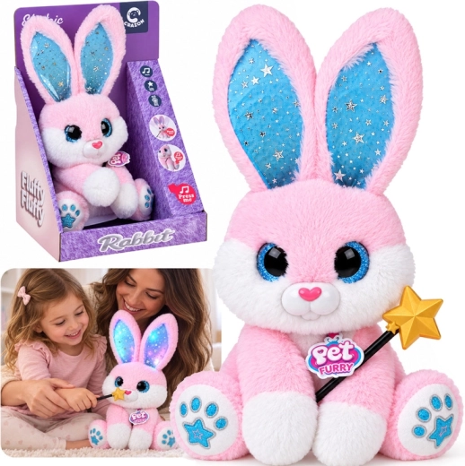 Lapin en peluche interactif rose 30 cm – danse, s’illumine et joue avec une baguette magique - 1 pièce