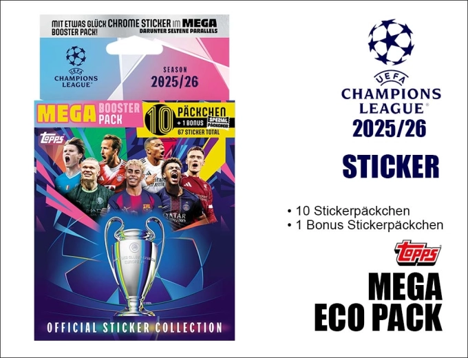 Topps mega eco pack avec autocollants UEFA Champions League 2025/2026