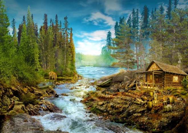 Puzzle 1000 pièces – cabane au bord des rapides ENJOY PUZZLE
