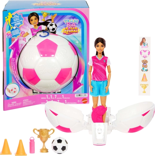 Mattel Barbie Team Roll and Reveal footballeuse avec accessoires