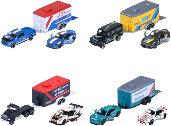 Voiture de course avec remorque de transport