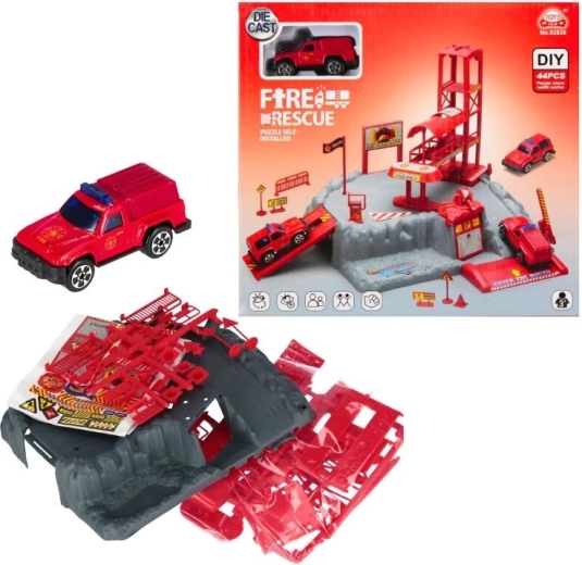 Parking de pompiers avec petite voiture