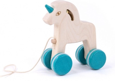 Bajo jouet à tirer en bois licorne