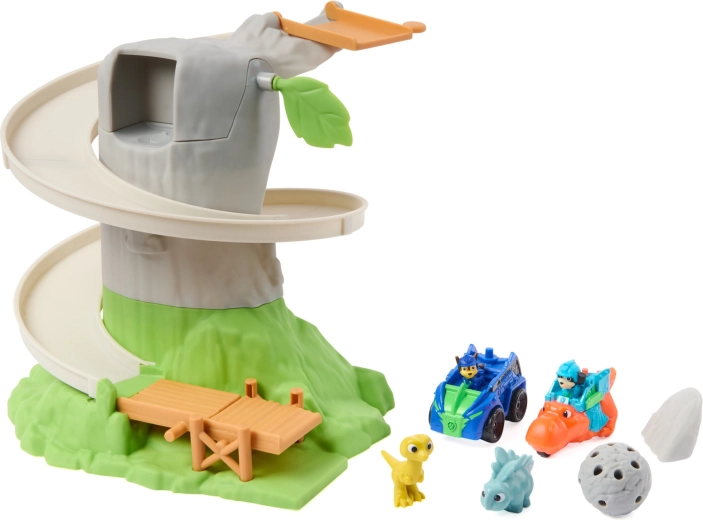 2 véhicules et 2 dinosaures, prêts à jouer
