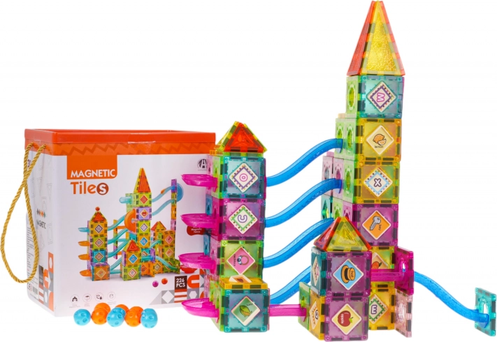 ensemble de construction magnétique château avec circuit à billes 226 pièces