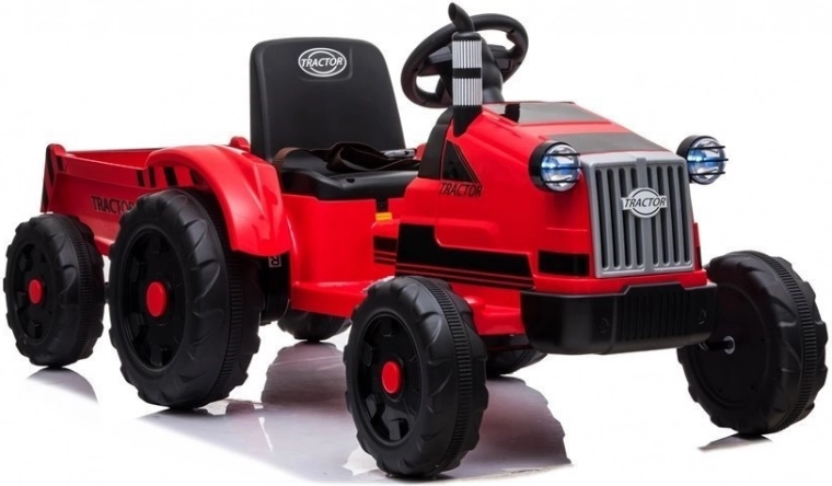 Tracteur électrique rouge avec remorque