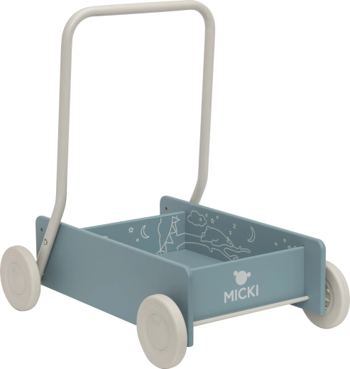 Trotteur en bois et chariot pour enfants Micki bleu