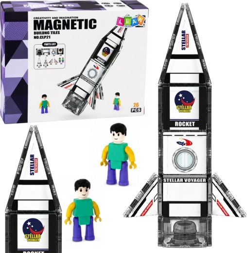 Pièces de construction magnétiques fusée spatiale avec figurine d’astronaute (26 pcs)