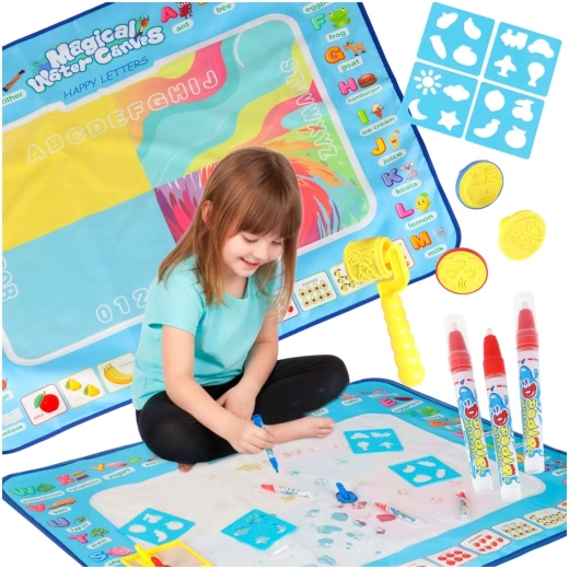 Tapis de dessin à l’eau 100 × 80 cm avec alphabet et ensemble d’accessoires