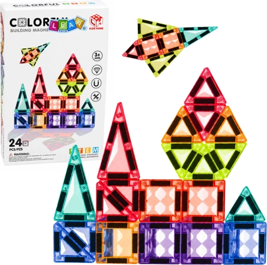Pièces de construction magnétiques – panneaux 3D colorés STEM (24 pièces)