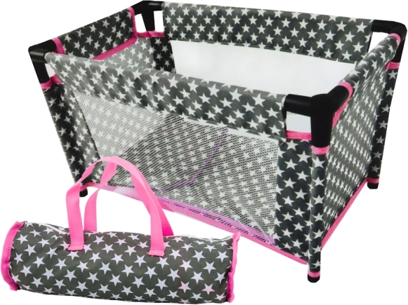 Lit de poupée avec petites étoiles Alice gris-rose