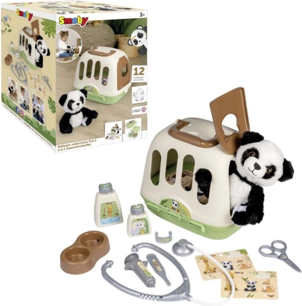 Kit vétérinaire pour enfants 2-en-1 avec panda en peluche et caisse de transport