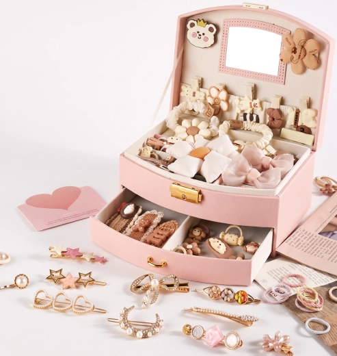 Boîte à bijoux avec accessoires pour cheveux