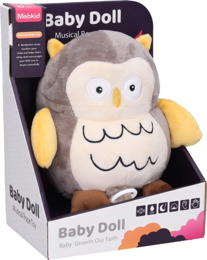 Hibou en peluche à remontoir avec berceuse 19 cm