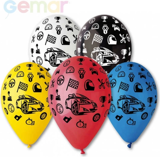 Ballon en latex pastel Gemar avec impression de voitures - 1 pièce