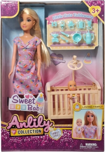 Ensemble poupée avec bébé et accessoires