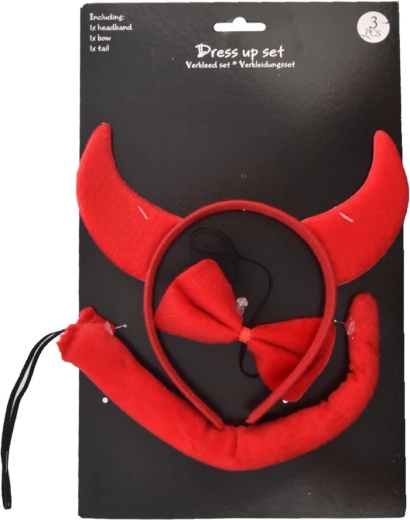 Set d’accessoires de petit diable rouge – serre-tête, queue et nœud papillon (3 pièces)