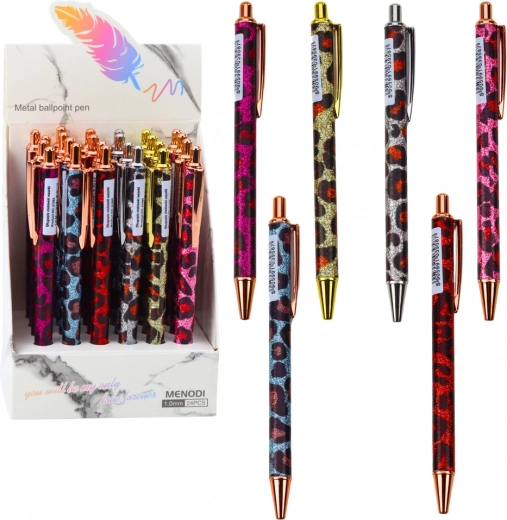 Stylo automatique en métal à motif léopard, encre bleue 1,0 mm