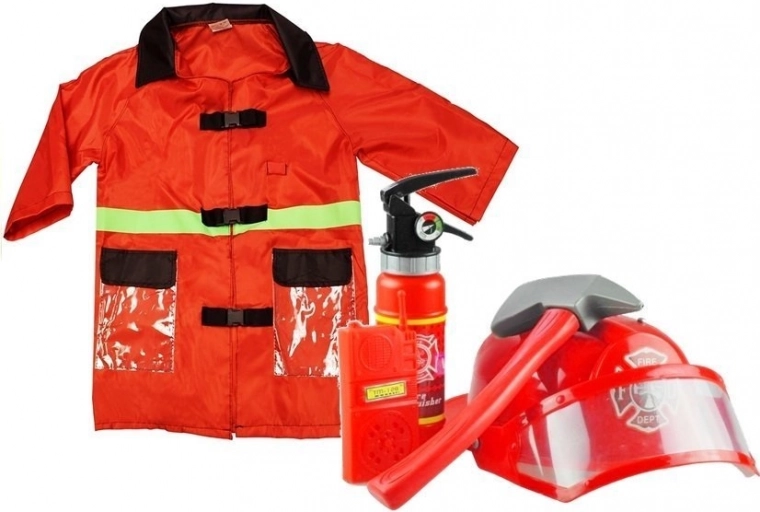 Costume de pompier pour enfants avec casque et accessoires rouge