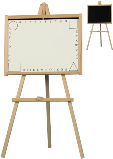 Tableau enfant sur pied en bois 2-en-1 pour craies et feutres, magnétique