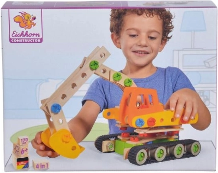 Jeu de construction en bois Constructor pelle mécanique – 4 modèles, 170 pièces