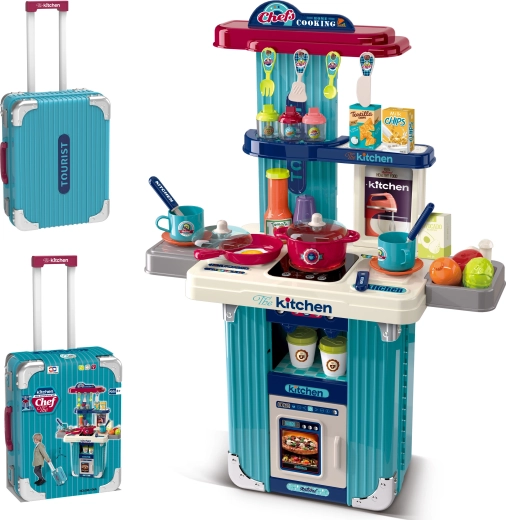 Valisette 2-en-1 et cuisine pour enfants avec accessoires – bleu